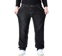 Mens Jeans Straight Fit Casual Elasticated Waist Denim Trousers Stretch | Baggy Jeans Lightweight Breathe Straight Wide Leg Pants Comfy Lounge Chinos Trousers Comfortable Hard Wearing Jean
