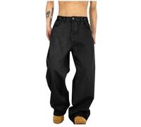 Mens Jeans with Pockets Loose Fit Work Jean Trousers Straight Wide Leg Workwear Solid Color Baggy Denim Pants Heavy Duty Vintage Casual Trouser Daily Wear for Men Plus Size