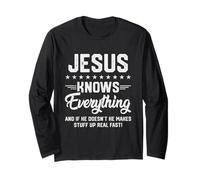 Mens Jesus Knows Everything Funny Name Personalized Jokes Long Sleeve T-Shirt