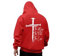 Men's Jesus Themed Cross Print Hoodies Long Sleeve Hoodie Autumn Winter Warm Pullover Sport Casual Sweatshirt Lightweight Sweatshirts Oversized Sweatshirts, #01-red, 3XL