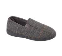 Men's Jo & Joe Comfy Suede Printed Checked Memory Foam Moccasin Twin Gusset Slippers Warm Lining House Shoes Size UK 6-11 (GREY, UK Footwear Size System, Adult, Men, Numeric, Medium, 11)