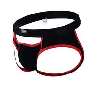 Men's Jock Strap Athletic Supporter Sports Jockstraps with Leg Strap Sexy G-Strings Thong Soft Breathable Pouch Underwear Pant Hollow Out Bikini Briefs with Elastic Waistband Male Lingerie Black