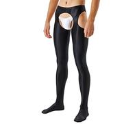 Men's Jockstrap Sexy Underwear Athletic Supporter for Male Mens Glossy Silky Four Sided Hollow Leggings Open Sexy Plus Size Lingerie Sexy Legging Soft Trousers Leggings Pants Black
