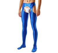 Men's Jockstrap Sexy Underwear Athletic Supporter for Male Mens Glossy Silky Four Sided Hollow Leggings Open Sexy Plus Size Lingerie Sexy Legging Soft Trousers Leggings Pants Blue