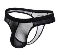 Mens Jockstrap Thongs Underwear G-String Jockstraps Bikini Underwear for Male Ice Silk Pouch Bulge Boxer Briefs (Black,L)