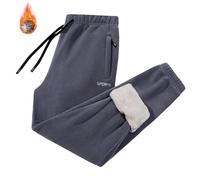 Mens Joggers Bottoms Fleece Thickened Tapered Elastic Waist Workout Loungewear Sweatpants Drawstring Winter Thermal Warm Sherpa Lined Athletic Sporty Fitness Work Daily Trousers with Zip Pocket