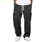 Mens Joggers Bottoms Straight Leg Cargo Trousers Relaxed Fit Elasticated Waist Tracksuit Bottoms Open Hem Sweatpants with Pockets Drawstring Casual Breathable, Comfortable, Soft Jogging Bottoms Black