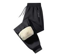 Mens Joggers Fleece Lined Jogging Bottoms Thermals Drawstring Sweatpants Warm Plush Trousers Winter Thick Tracksuit with Pockets Sherpa Tracksuit Bottoms for Sports Gym Skiing Black