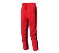 Mens Joggers Slim Fit Sweatpants with Side Stripe, White Jogging Bottoms with Red Stripe, Drawstring Waist Elastic Cuff Track Pants with Pockets, Lightweight Soft Fabric Comfortable Fit