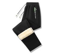 Men's Joggers Winter Fleece Lined Thermal Sweatpants Elasticated Waist Drawstring Trousers Outdoor Sports Trousers with Pockets A- Black