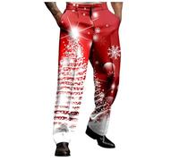 Mens Jogging Bottoms Loose Fit, Male Merry Christmas Day Suit Trousers Holiday Printed Casual Novel Button Pants (White, XXL)