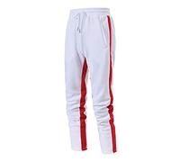 Men's Jogging Bottoms Men's Sweatpants with Pockets Drawstring Elastic Waist-Pinstripe Trousers Athletic Travel Lightweight Walking Trousers Soft Comfort Harem Pants Mens Track Bottoms White