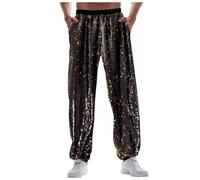 Men's Jogging Bottoms Metallic Shiny Trousers Sequins Disco Party Glitter Trousers Baggy Jogging Bottoms 80s Clubwear Hip-Hop Dance Trousers Cosplay Party Carnival Jazz Trousers Rave Oufits, O Black