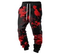 Men's Jogging Bottoms with Blood Splatter Motif - Casual Trousers with Red 3D Paint Splash Print | Scary Horror Trousers for Halloween and Parties, Style U01 Black, L