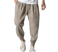 Men's Jogging Cotton Pants, Elastic Waist with Drawstring, Front Pockets, Solid Color, Comfortable Loose Leg Casual Trousers for Daily Wear, All-Season Versatile Style Grey