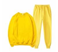 Men's Jogging Suit Set, Cotton Without Hood Tracksuit, Large Sizes, Leisure Suit, Long Sleeve Shirt & Cuffs, Jogging Bottoms, 2-Piece Plain Jogging Complete Set, yellow, XXXXL