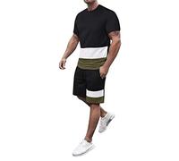Men's Jogging Suit Set of 2 Pieces Men's Summer Short Sleeve Crew Neck T Shirts + Shorts with Drawstring Tracksuit Baggy Vintage Print Casual Sports Suit Stretch Loungewear Lightweight Sportswear