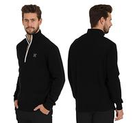 Mens Jumper 1/4 Quarter Zip Polo Neck Knitted Long Sleeve Casual Cotton Plain Workwear Flex Comfortable Classic Premium Elegant Sweater S-XXL (Black, XL)