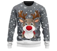 Mens Jumper - Christmas Print Crew Neck Sweatshirt For And Wo - Holiday Graphic Tee For Festive Celebration (Grey M)