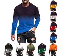 Mens Jumper Gradient Color Sweatshirt Long Sleeve Pullover Crew Neck Shirts Classic Cotton Sweatshirts Loose Fit T-Shirt Soft & Comfortable Sweater Lightweight Sports Leisure Jumpers