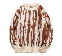 Mens Jumper,Jumper For Men Uk,Men's Sweater Coat Autumn Winter Knit Loose Round Neck Pullover with Irregular Stripes - Classic Coat-Style Knitted Top for Men (Beige, L)