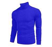 Mens Jumper Lightweight Knit Pullover Turtleneck Knitted Jumpers Long Sleeve Roll Neck Ribbed Jumper Slim Fit Knitwear Autumn Winter Warm Sweater Undershirt Casual Solid Color Work Jumper Blue