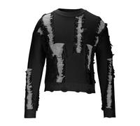 Men's Jumper Long Sleeve Distressed Designer Pullover Contrast Color Patchwork Sweater Mock Neck Cable Pattern Sweatshirt Breathable Tartan Knitwear Sweaters Autumn Gym Tops Size M-4xl A-Black