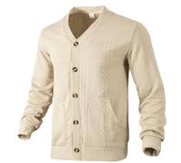Mens Jumper,Mens Knitted Jumper,Men's Sweater Coat Solid Jacquard Knit Cardigan Jacket with Button Up Front V-Neck Casual Business Warmth for Men (Khaki, L)