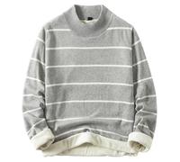 Mens Jumper, Mens Sweatshirts, Fleece Sweater Coat Warm Winter Thick Knit Pullover Retro Horizontal Stripe Casual Long Sleeve Shirt Style Comfortable Soft Cozy Outerwear For Daily Wear