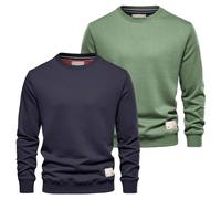 Mens Jumper Premium Branded Crew Neck Cotton Sweater Pullover Sweatshirt Jumpers for Men UK Black Navy Charcoal S M L XL 2XL (UK, Alpha, M, Regular, Regular, Navy & Green)