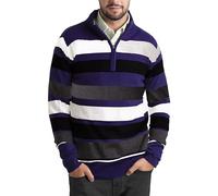 Mens Jumper Striped Turtle Half Zip Pullover Sweater Long Sleeve Stand-Collar Comfortable Cotton Knitted French Terry Essential Sweatshirt S to XXL (Navy, M)