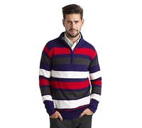 Mens Jumper Striped Turtle Neck Zip Sweater Long Sleeve Comfortable Cotton Knitted Lightweight French Terry Quarter-Zip Essential Sweatshirt S to XXL (Red, XXL)