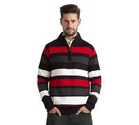 Mens Jumper Striped Turtle Neck Zip Sweater Long Sleeve Comfortable Cotton Knitted Lightweight French Terry Quarter-Zip Essential Sweatshirt S to XXL (Black, XL)