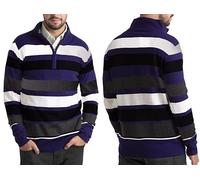 Mens Jumper Striped Turtle Neck Zip Sweater Long Sleeve Comfortable Cotton Knitted Lightweight French Terry Quarter-Zip Essential Sweatshirt S to XXL (Navy, XL)