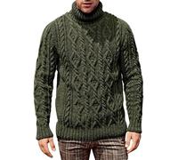 Mens Jumper Turtleneck Knitted Pullover Cable Stitch Regular Elegant Winter Plain Comfy Knitwear Warm Long Sleeved Sweater Green