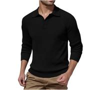 Mens Jumper UK Clearance Plain Mock Neck Jumper with Collar V Neck Knitted Sweatshirts Regular Fit Button Up Henley Shirt Pullover Sweat Tops Long Sleeve Winter Sweaters Size 8-18 Black