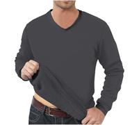 Mens Jumper V Neck Fleece Lined Pullover Jumper Thermal Underwear Long Sleeve Casual Thickened Winter Warm Sweatshirts, Dark Gray, 5XL