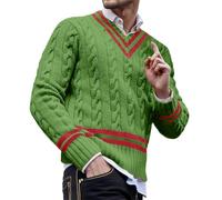 Men's Jumpers 3XL - Mens Striped Color Matching Knitted Sweaters Are Fashionable And Loose In Autumn And Winter (Green, XXL)