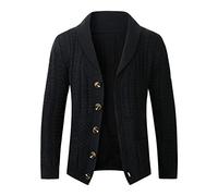 Men's Jumpers 4Xl - Fashion Leisure Solid Wool Knitting Versatile Stand Long Sleeve Long Style Cardigan Coat (Black L)