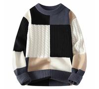 Men's Jumpers Cable Knit Jumper for Men UK Winter Color Block Knitted Jumper Round Neck Knit Sweater Causal Loose Sweatshirts Thermal Long Sleeve Tops Warm Pullover Knitwear Warehouse Deals Clearance