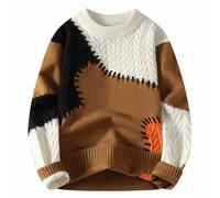 Men's Jumpers Cable Knit Jumper for Men UK Winter Color Block Knitted Jumper Round Neck Knit Sweater Causal Loose Sweatshirts Thermal Long Sleeve Tops Warm Pullover Knitwear Warehouse Deals Clearance