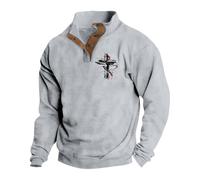 Mens Jumpers Crosses Printed Christian Sweatshirts for Men Long Sleeve Pullover Button Down Polo Shirts Stand Collar Jumper Fashion Casual Tops Fall Winter Warm Sweaters (Grey, S)