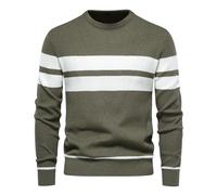 Men's Jumpers Knitted Pullover Sweater UK Man Long Sleeve Round Neck Stripe Trendy Casual Comfortable Blouse Sweater Comfort Golf Tops Knitwear Army Green L