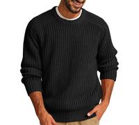 Mens Jumpers Knitted Sweater Long Sleeve Crewneck Pullover Soft and comfy Warm Knitwear for Winter Wear Basic Narrow Stripes Knitting Shirt Regular Fit Classic Plain Black