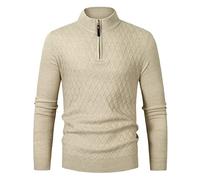 Men's Jumpers Large, Mens Fashion Leisure Solid Wool Knitting Versatile Stand Long Sleeve Long Style Cardigan Coat (Beige, XXXL)