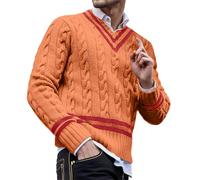 Men's Jumpers Large, Mens Striped Color Matching Knitted Sweaters Are Fashionable And Loose In Autumn And Winter (Yellow, XL)