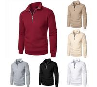 Men's Jumpers Quarter Zip Sweatshirts for Men UK Stand Collar Long Sleeve Pullover Plain Classic Fit Sweater Lightweight Work Sweatshirt Autumn Winter Warm Top Comfy Daily Wear