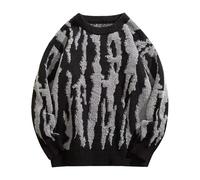 Mens Jumpers,Thermal Top For Men,Men's Sweater Coat Autumn Winter Knit Loose Round Neck Pullover with Irregular Stripes - Classic Coat-Style Knitted Top for Men (Black, L)