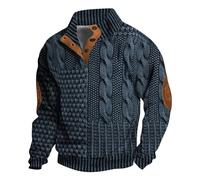 Men's Jumpers Turtle Neck Jumper Henry Collar Knitted Jumper With Elbow Patches Cable Knit Sweater Stand Up Collar Pullover Jumpers Long Sleeve Button Sweater High Neck Winter Pullover Thick Knitwear