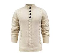 Mens Jumpers UK - Mens Autumn And Winter Fashion Striped Retro Trend Long Sleeve Knit Sweater Thermal Plus Size Loose Shirt (Beige, XXXL)